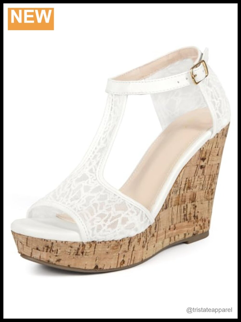 Lace Platform Wedge Sandals Open Toe T-Strap Faux Leather Women's